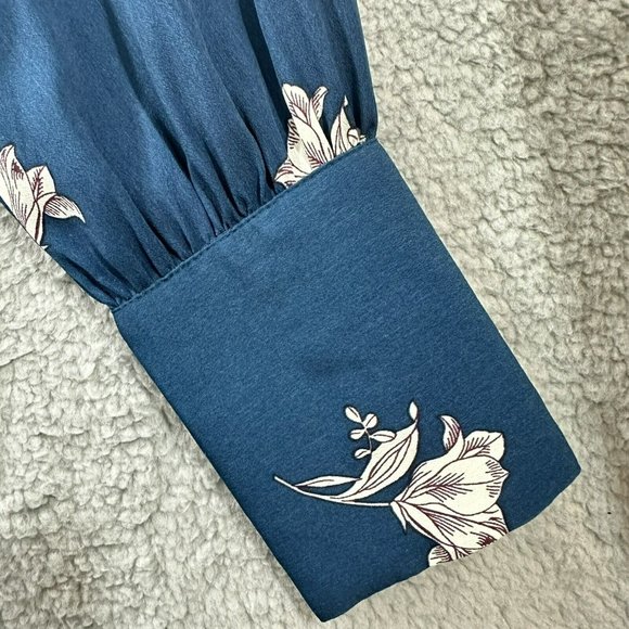 Ann Taylor Loft Women’s TEAL Long Sleeve Blouse Floral Print Size XS - Picture 4 of 10